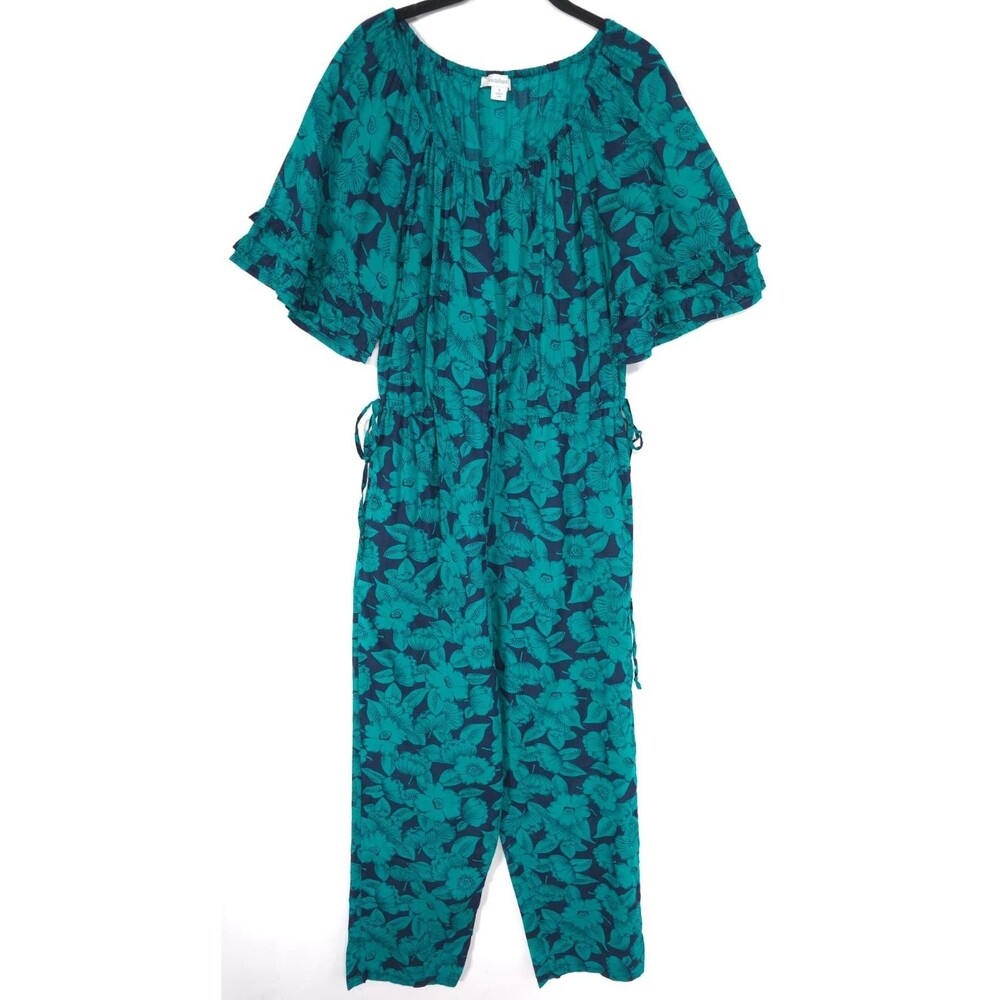 SUNDANCE Women's Jumpsuit Romper SMALL Blue Green 100% Cotton Floral Boho
